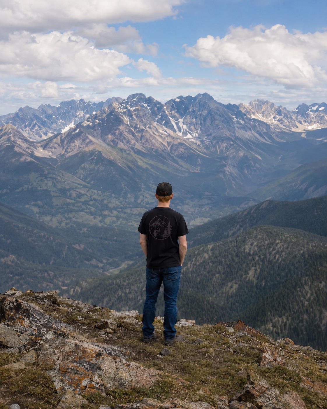Thirteen standing outdoors in the mountains